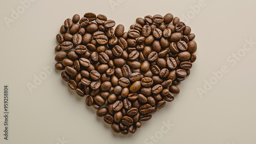 Heart shape made from roasted coffee beans, ideal for visuals related to love, coffee, or food themes. photo