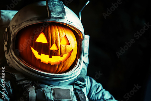 Jack o lantern in an astronaut suit, copyspace photo