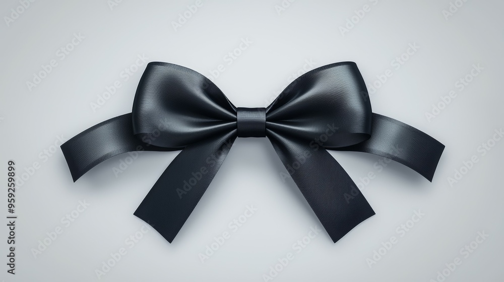 A black ribbon bow is shown on a white background A black ribbon bow is shown on a white background