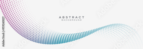 Abstract flowing dots particles wave pattern on white background. Trendy gradient halftone wave. Modern futuristic graphic. Suit for banner, brochure, poster, flyer, cover, website, science, music