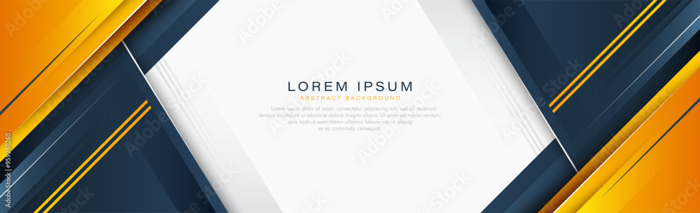 Abstract wide banner background with space for text. Modern dark blue and yellow geometric shapes with shadow. Elegant design. Suit for business, cover, header, presentation, corporate, website Abstract wide banner background with space for text. Modern dark blue and yellow geometric shapes with shadow. Elegant design. Suit for business, cover, header, presentation, corporate, website