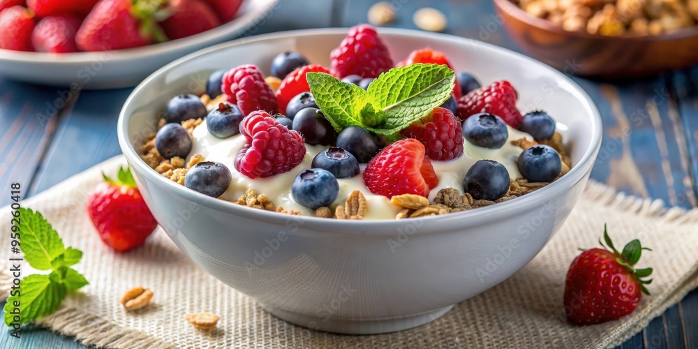 Berries and yoghurt with muesli breakfast bowl , healthy, food, fresh, breakfast, organic, colorful, delicious, granola, meal Berries and yoghurt with muesli breakfast bowl , healthy, food, fresh, breakfast, organic, colorful, delicious, granola, meal