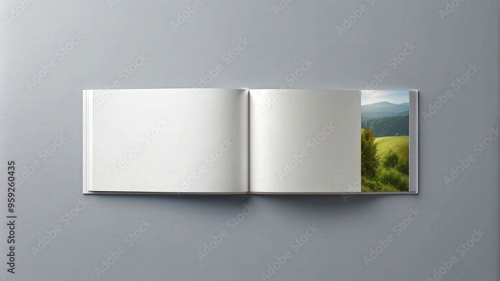 Fototapeta premium Horizontal landscape hardcover brochure mock up isolated on gray background, ,design, blank, template, advertising
