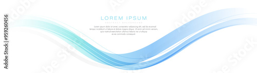White abstract horizontal banner background with wave graphic. Modern green turquoise and blue gradient wave curve shape design. Suit for brochure, presentation, corporate, website, flyer