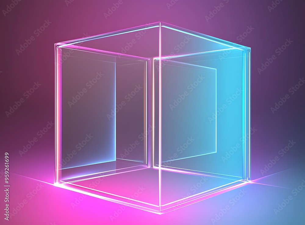 abstract 3d background with glowing cube on neon backdrop abstract 3d background with glowing cube on neon backdrop