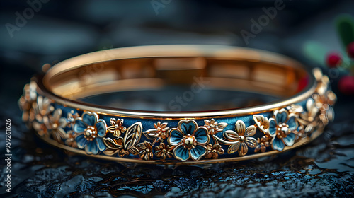 Blue and Gold Flower Bangle Illustration