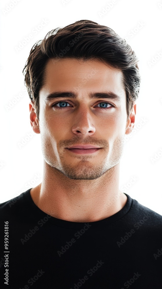 Obraz premium Handsome man posing with neutral expression on white background