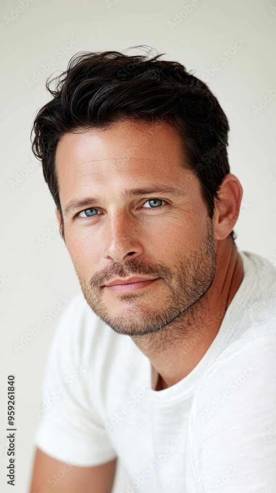 Handsome man with blue eyes is posing in studio Handsome man with blue eyes is posing in studio