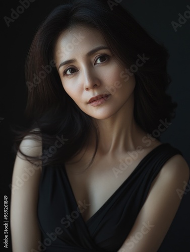 Elegant Asian Woman in Evening Gown