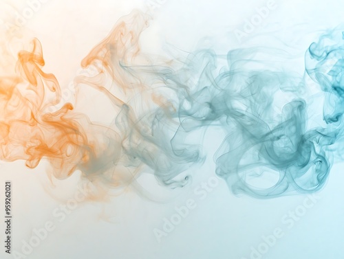 Ochre and powder blue smoke create fine whisps against a clean backdrop.