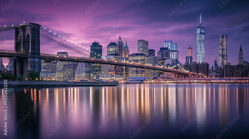 Fototapeta premium Brooklyn Bridge and Manhattan Skyline at Dusk