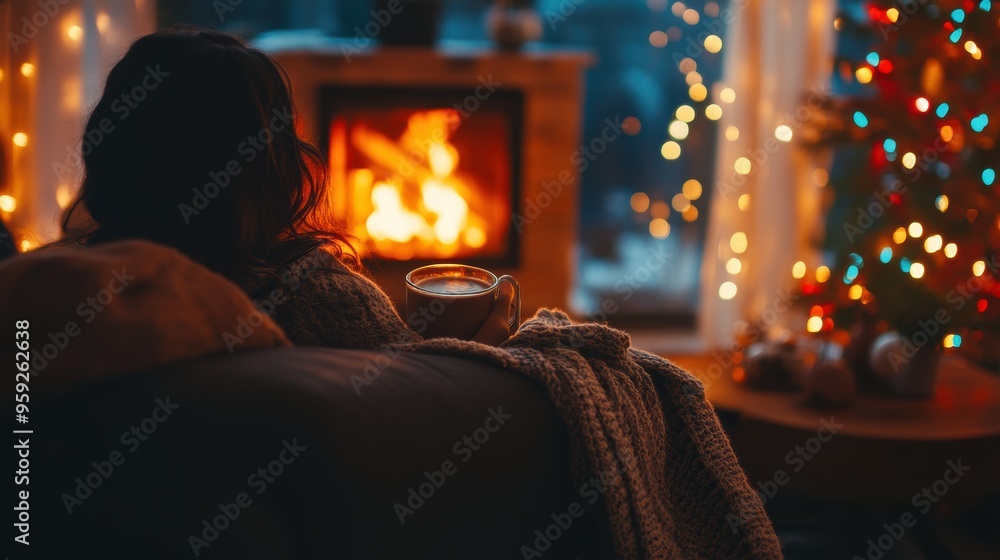 Sitting comfortably by the fireplace in autumn Sitting comfortably by the fireplace in autumn