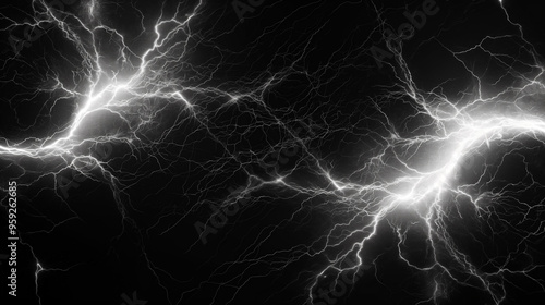 Abstract lightning bolts on dark background, electric energy concept, striking white lightning, dramatic storm, powerful light effect, thunderstorm electricity, high voltage display