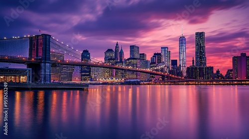 Brooklyn Bridge and Manhattan Skyline at Sunset