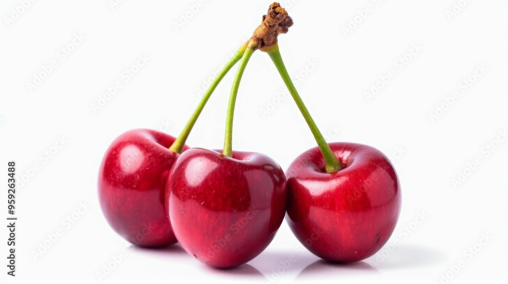 Three red cherries are shown in a row Three red cherries are shown in a row