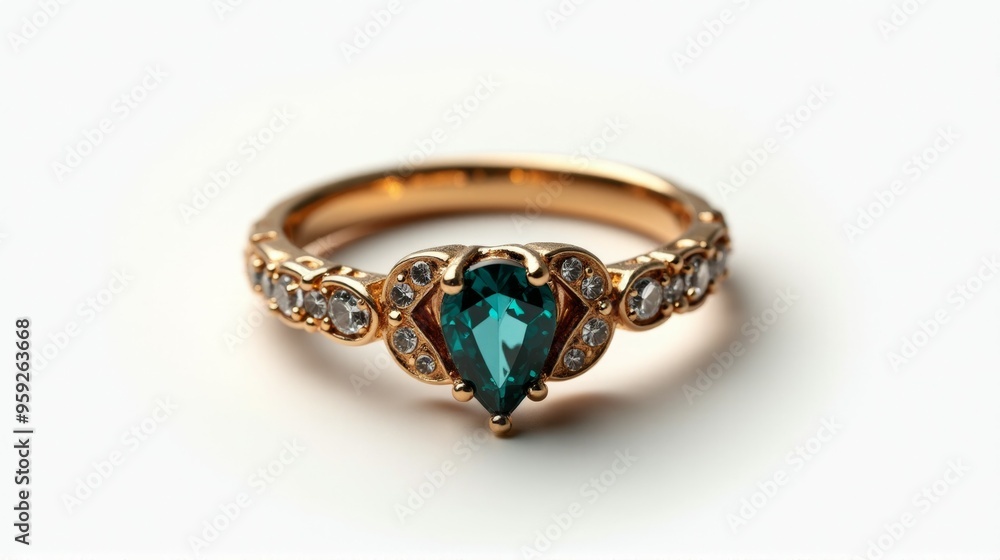 A gold and green ring with a blue stone in the center A gold and green ring with a blue stone in the center