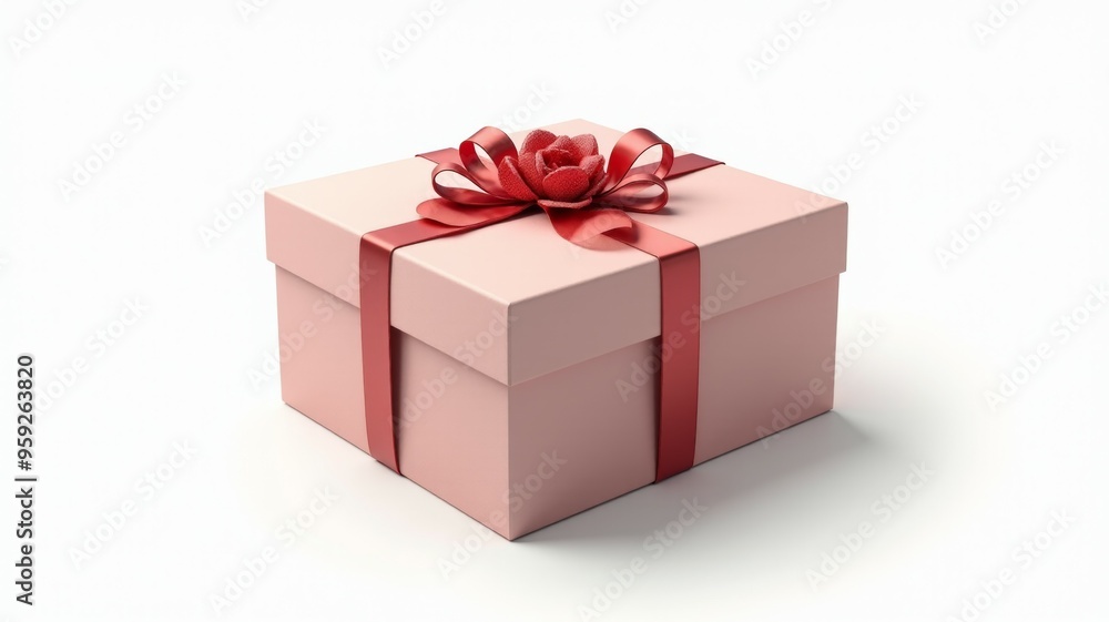 A pink box with a red bow on top A pink box with a red bow on top