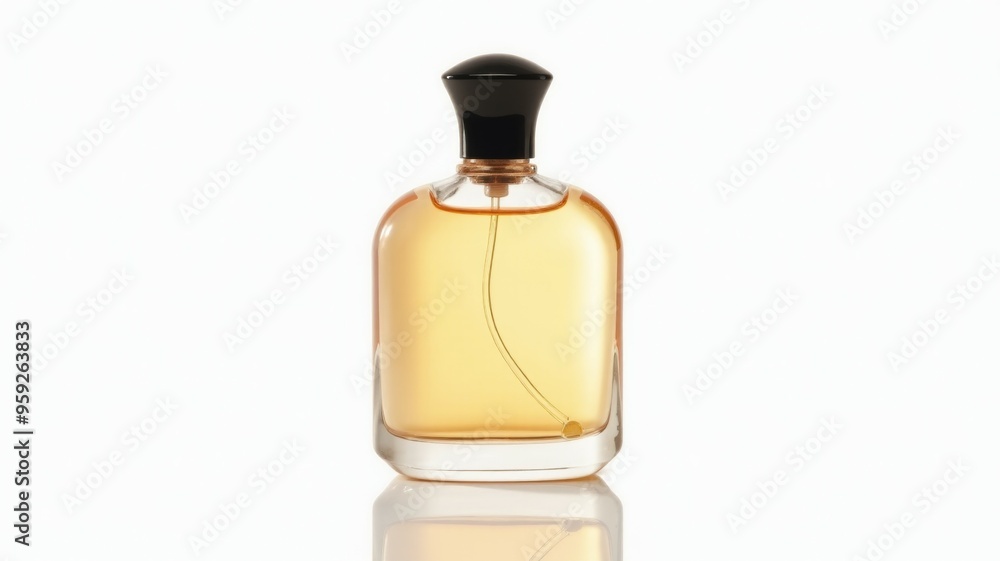 A bottle of cologne with a black cap A bottle of cologne with a black cap