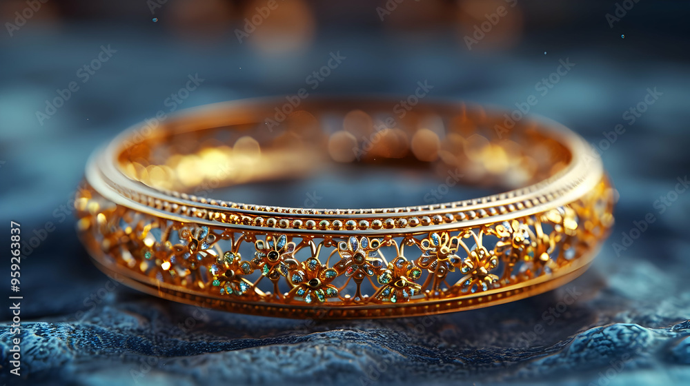 Golden Floral Bracelet with Gemstones - 3D Illustration Golden Floral Bracelet with Gemstones - 3D Illustration