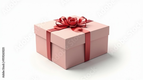 A pink box with a red bow on top