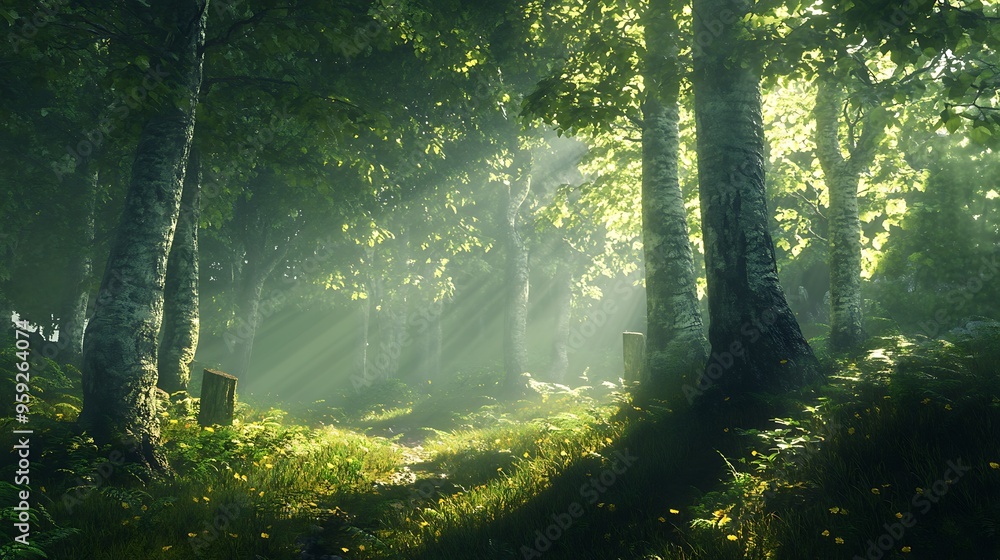forest landscape in the morning sun forest landscape in the morning sun