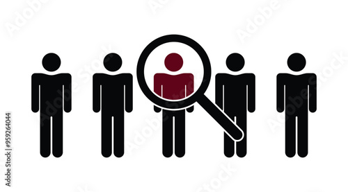 human search, stickmen and magnifying glass, weak link search concept, problem detection