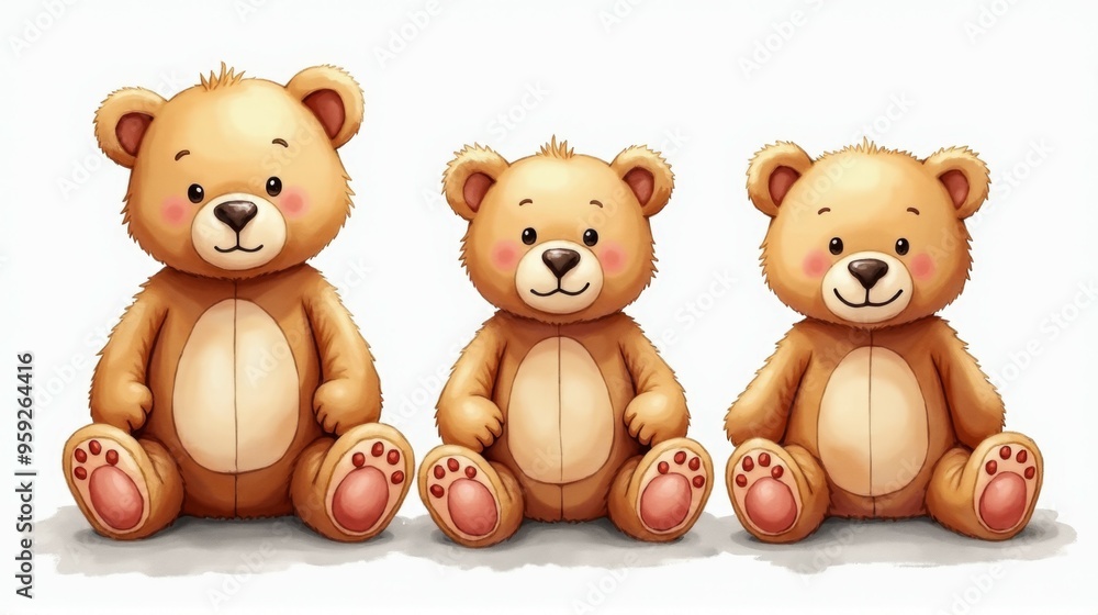 Three teddy bears sitting in a row Three teddy bears sitting in a row
