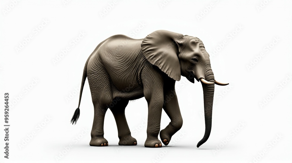 Obraz premium A large elephant is walking across a white background