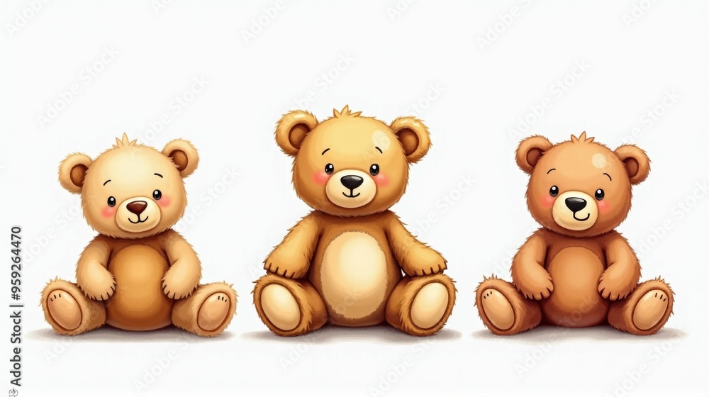 Three teddy bears sitting in a row Three teddy bears sitting in a row