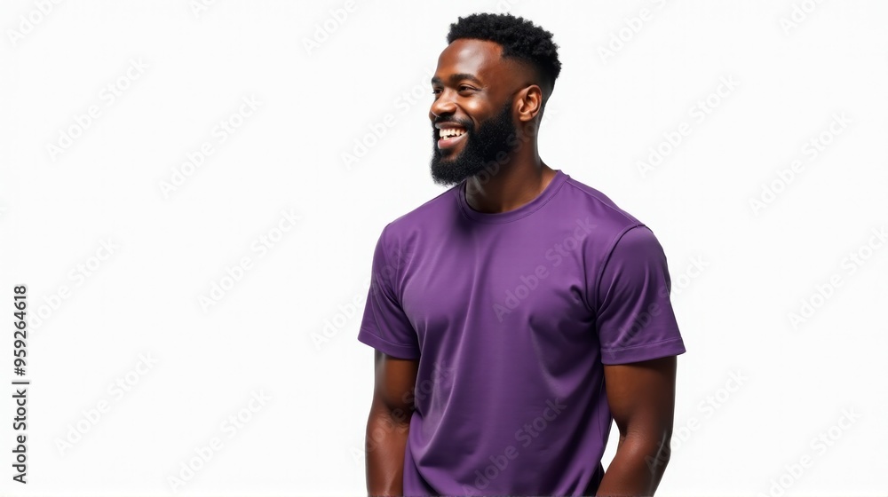 A man with a purple shirt is smiling A man with a purple shirt is smiling