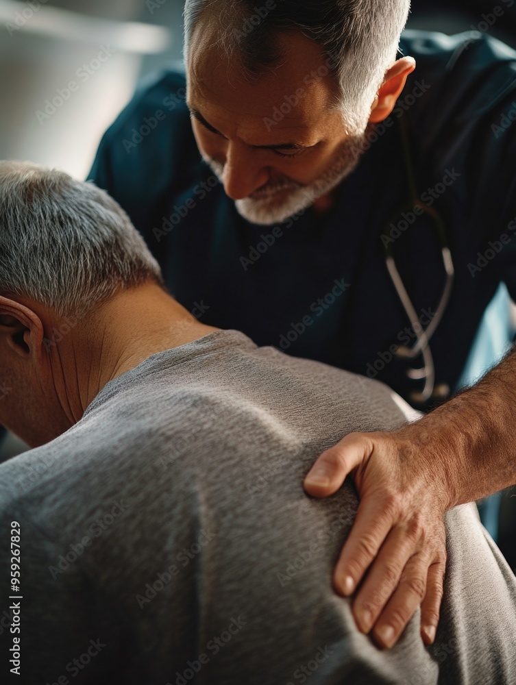Fototapeta premium Compassionate Care: A Doctor Attending to an Elderly Patient