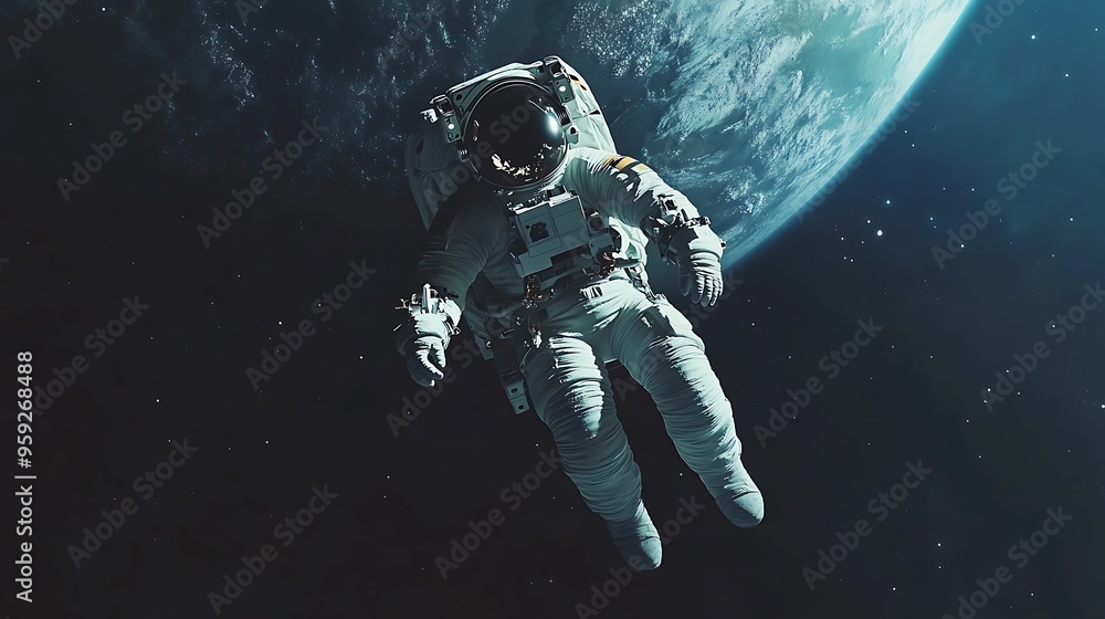 Fototapeta premium floating astronaut with space background