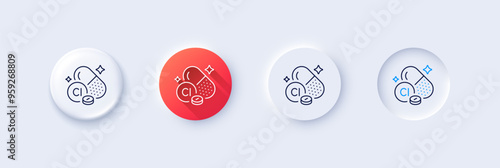 Chlorine mineral line icon. Neumorphic, Red gradient, 3d pin buttons. Chemical element Cl sign. Capsule or pill symbol. Line icons. Neumorphic buttons with outline signs. Vector