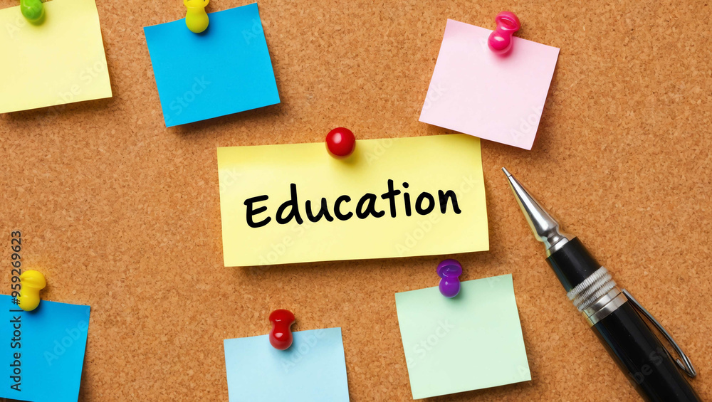 education word written on a note sticky on corkboard education word written on a note sticky on corkboard