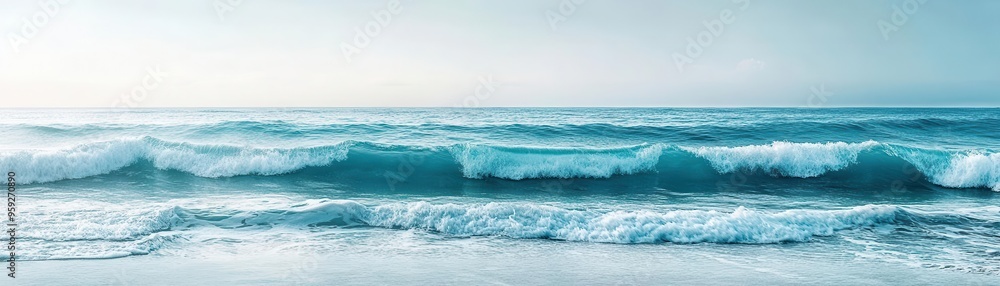 Gentle ocean-inspired waves in soft blues and teals, calm waves, coastal tranquility Gentle ocean-inspired waves in soft blues and teals, calm waves, coastal tranquility