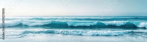 Gentle ocean-inspired waves in soft blues and teals, calm waves, coastal tranquility