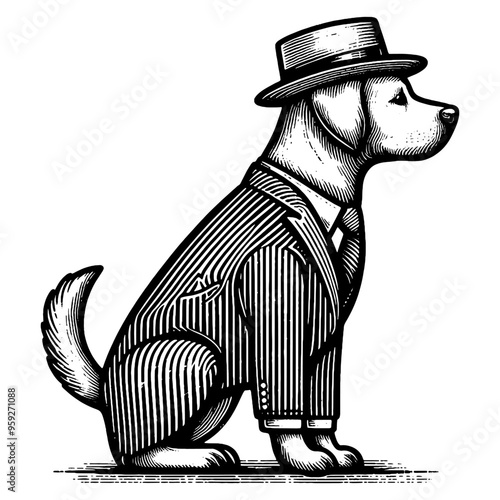 Elegant dog in a tuxedo. Vector, generative ai.