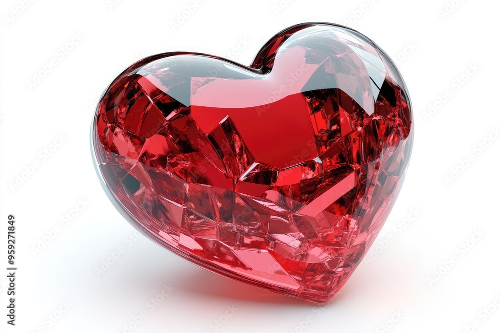 A red crystal heart, shining with an intricate facet design. This image can be used to represent love, passion, or fragility. A red crystal heart, shining with an intricate facet design. This image can be used to represent love, passion, or fragility.