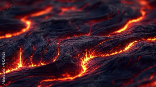 Rippled magma with glowing embers, deep crimson tones, abstract background