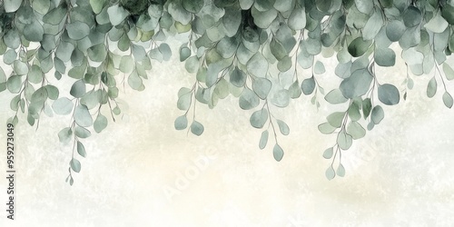 A serene watercolor backdrop featuring eucalyptus leaves, perfect for natureinspired dcor and elegant designs