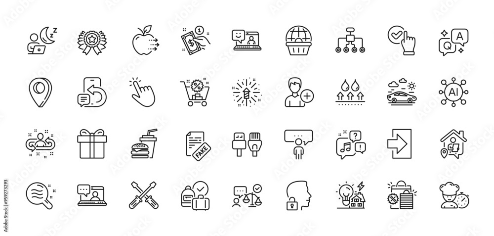 Smile, Lawyer and Checkbox line icons pack. AI, Question and Answer, Map pin icons. Gift box, Computer cables, Payment method web icon. Phone message, Shift, Chef pictogram. Vector Smile, Lawyer and Checkbox line icons pack. AI, Question and Answer, Map pin icons. Gift box, Computer cables, Payment method web icon. Phone message, Shift, Chef pictogram. Vector