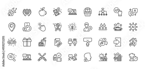 Smile, Lawyer and Checkbox line icons pack. AI, Question and Answer, Map pin icons. Gift box, Computer cables, Payment method web icon. Phone message, Shift, Chef pictogram. Vector