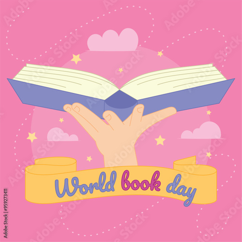 World book day poster Vector photo