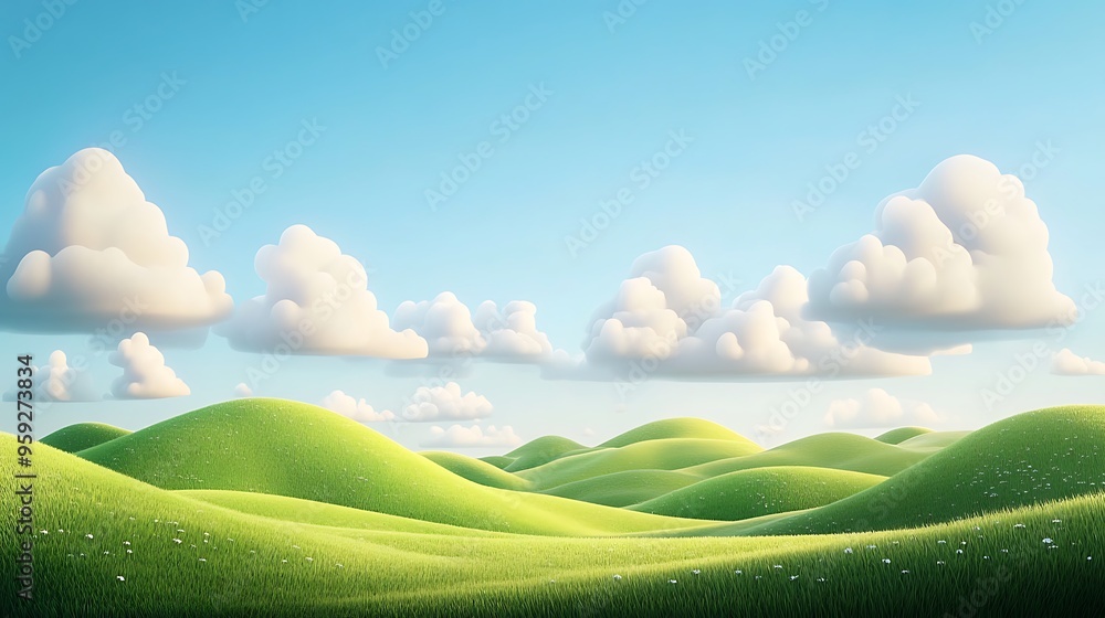 Obraz premium 3d cartoon green hills landscape