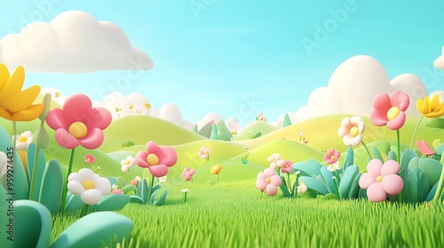 cartoon colorful spring meadow landscape