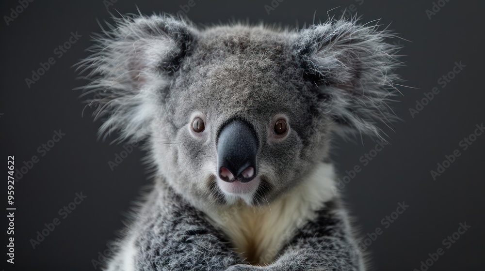 Naklejka premium A close-up of a Koala's face, showing its eyes, nose and mouth with the background blurred.