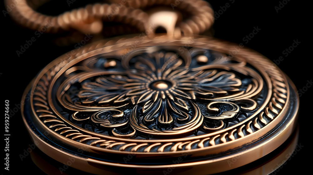 Obraz premium Close-Up of Ornate Gold Pendant with Intricate Design - Macro Photography