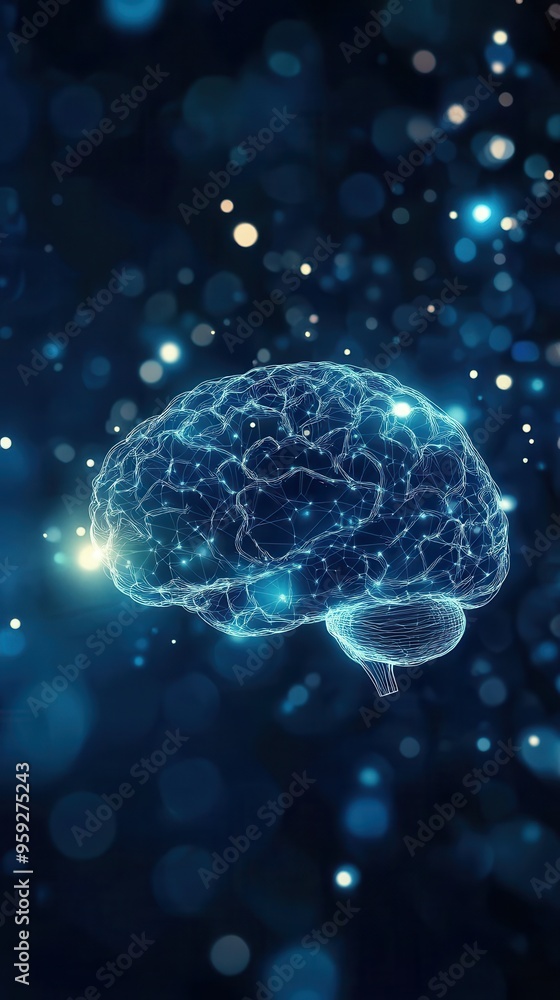 A mesmerizing digital illustration of a brain illuminated with bright lights, showcasing neural connections against a dark background. A mesmerizing digital illustration of a brain illuminated with bright lights, showcasing neural connections against a dark background.