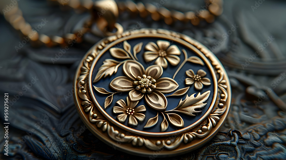 Obraz premium Golden Floral Pendant Necklace Illustration