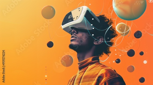 Wallpaper Mural Man wearing smart VR headset with futuristic technology in abstract shape. AI generated images Torontodigital.ca